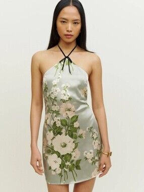 Reformation Poppie Silk Halter Dress, Floral, Size 10